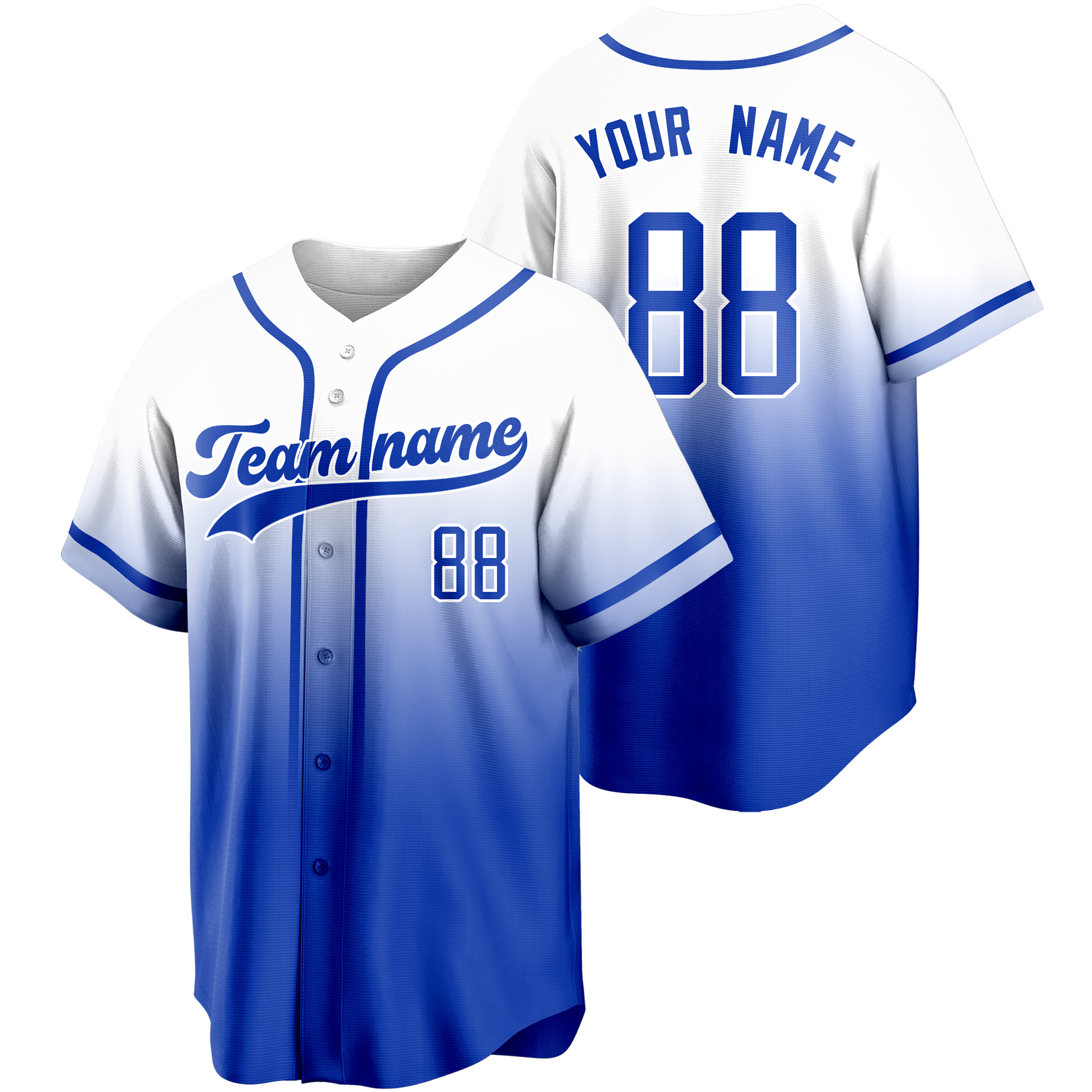 White/Blue Gradient Custom Baseball Jersey Softball Shirt