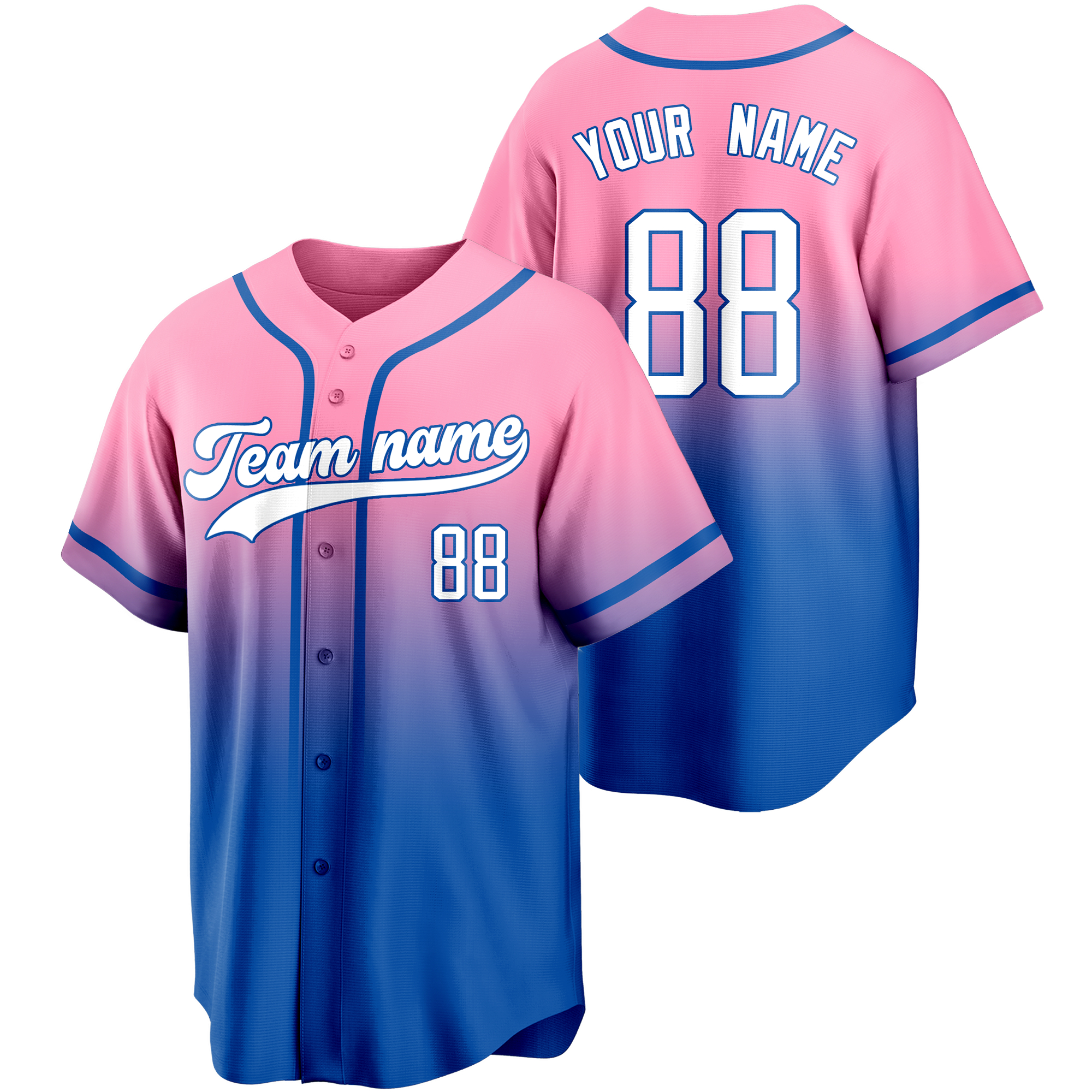 Pink/Blue Gradient Custom Baseball Jersey Softball Shirt