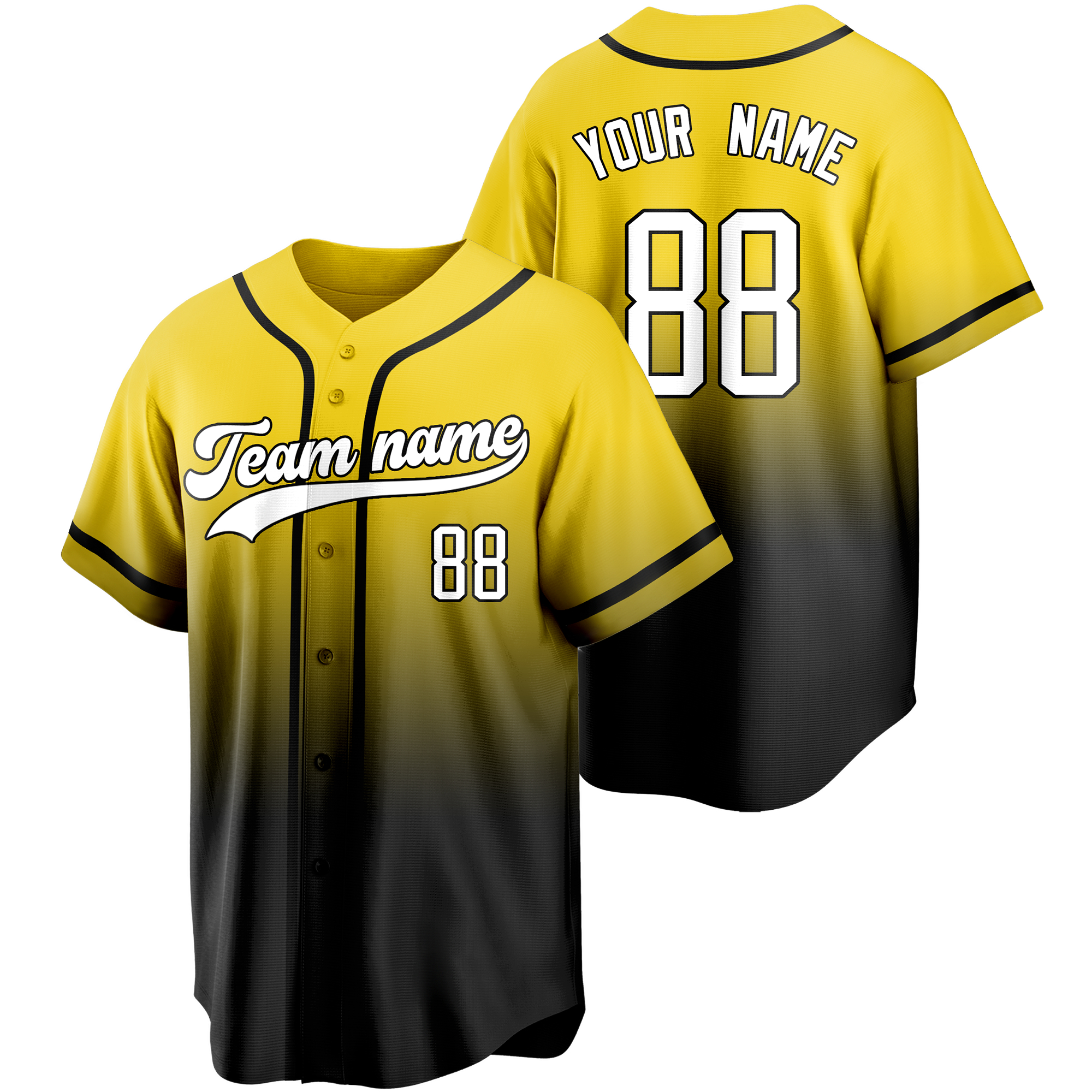 Yellow/Black Gradient Custom Baseball Jersey Softball Shirt