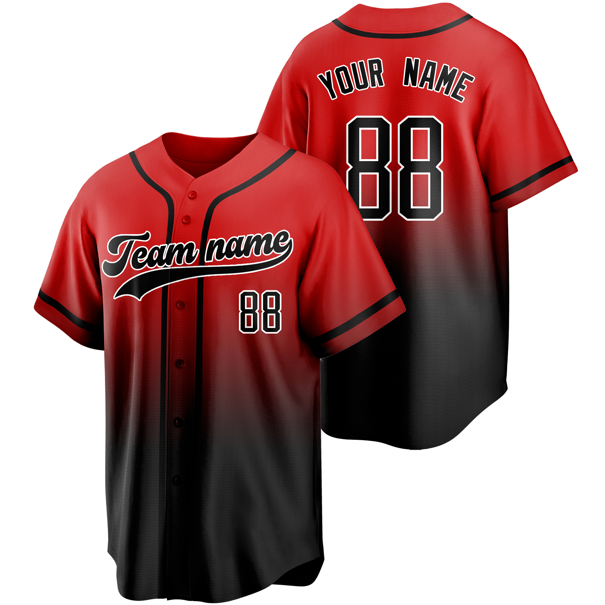 Red/Black Gradient Custom Baseball Jersey Softball Shirt