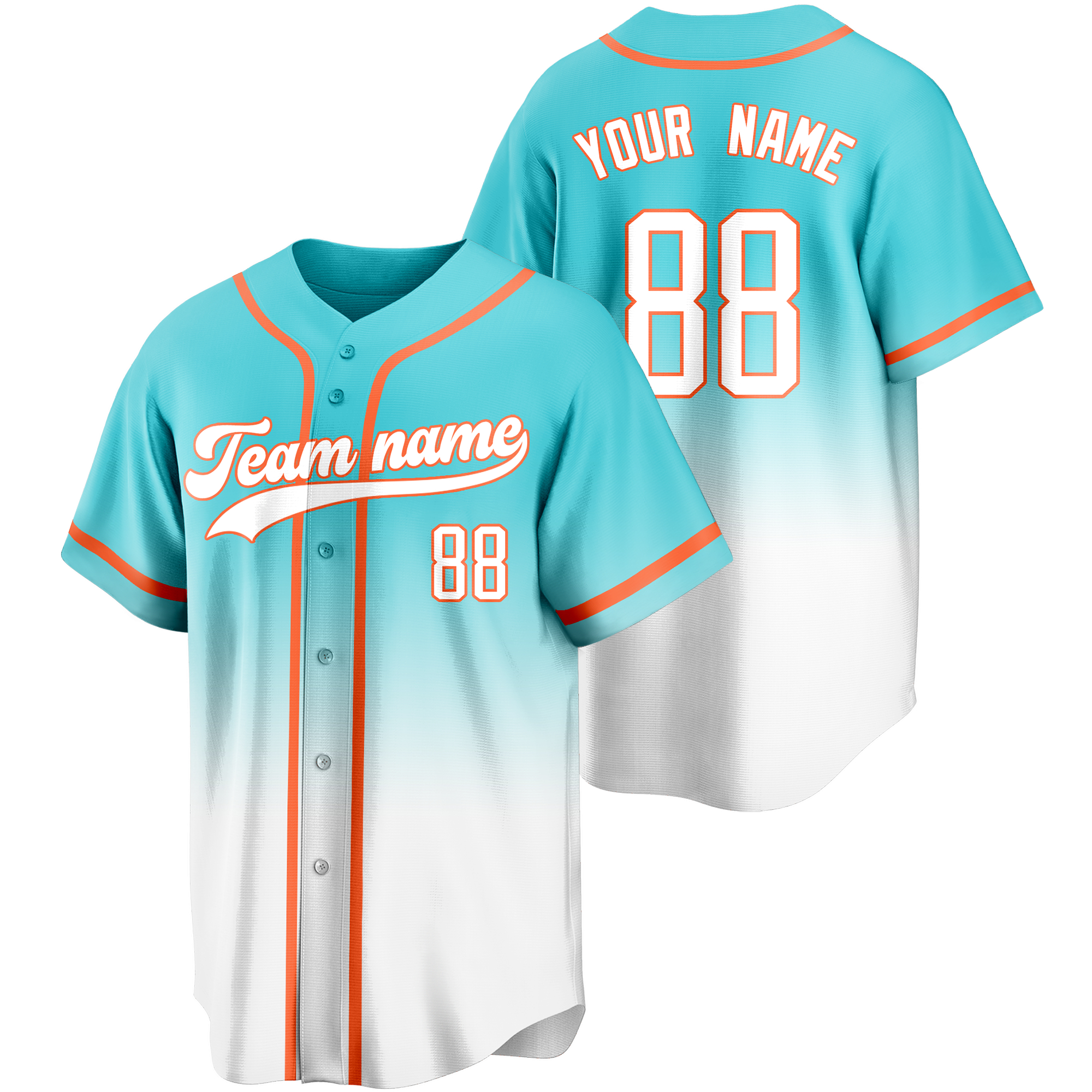 Teal/White Gradient Custom Baseball Jersey Softball Shirt