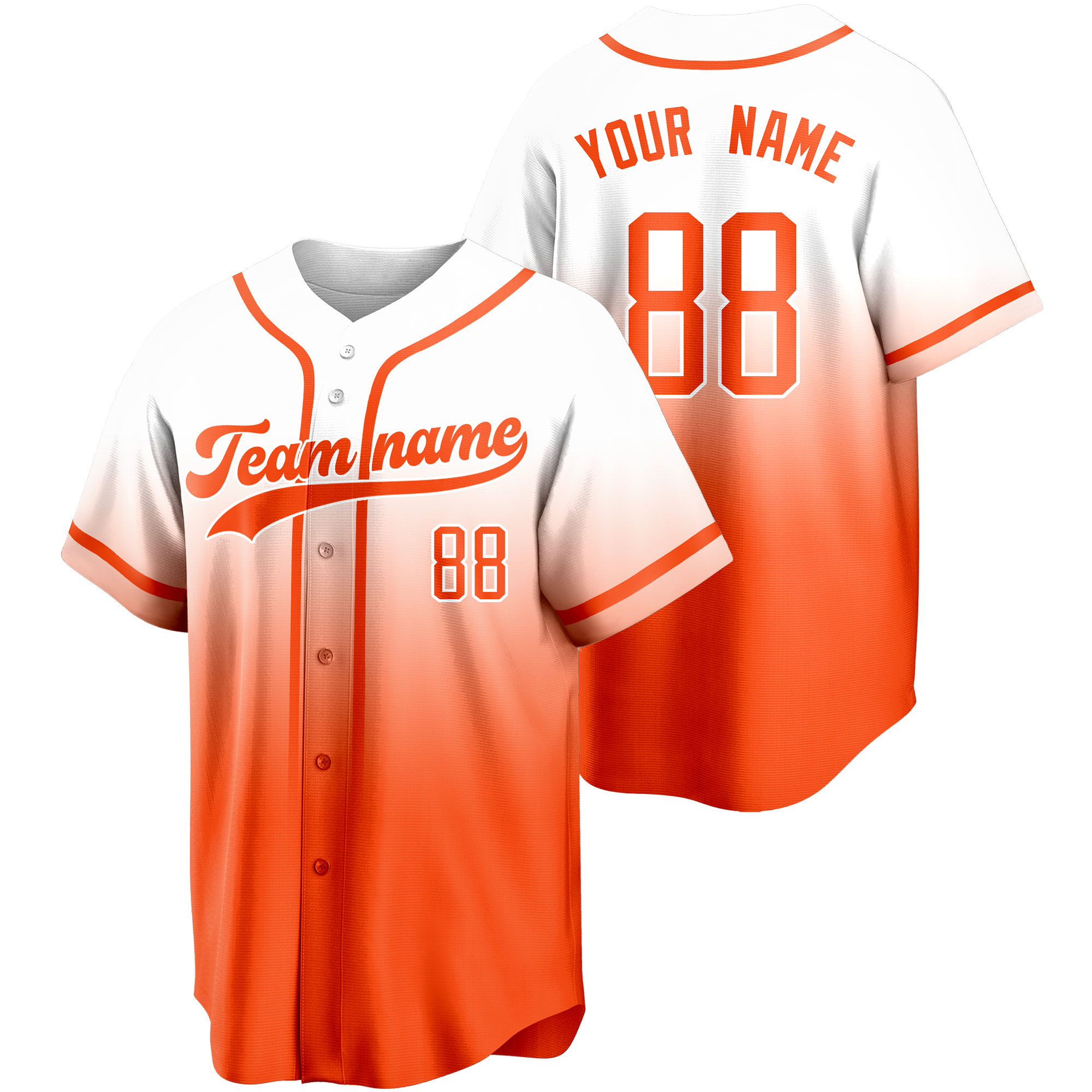 White/Orange Gradient Custom Baseball Jersey Softball Shirt