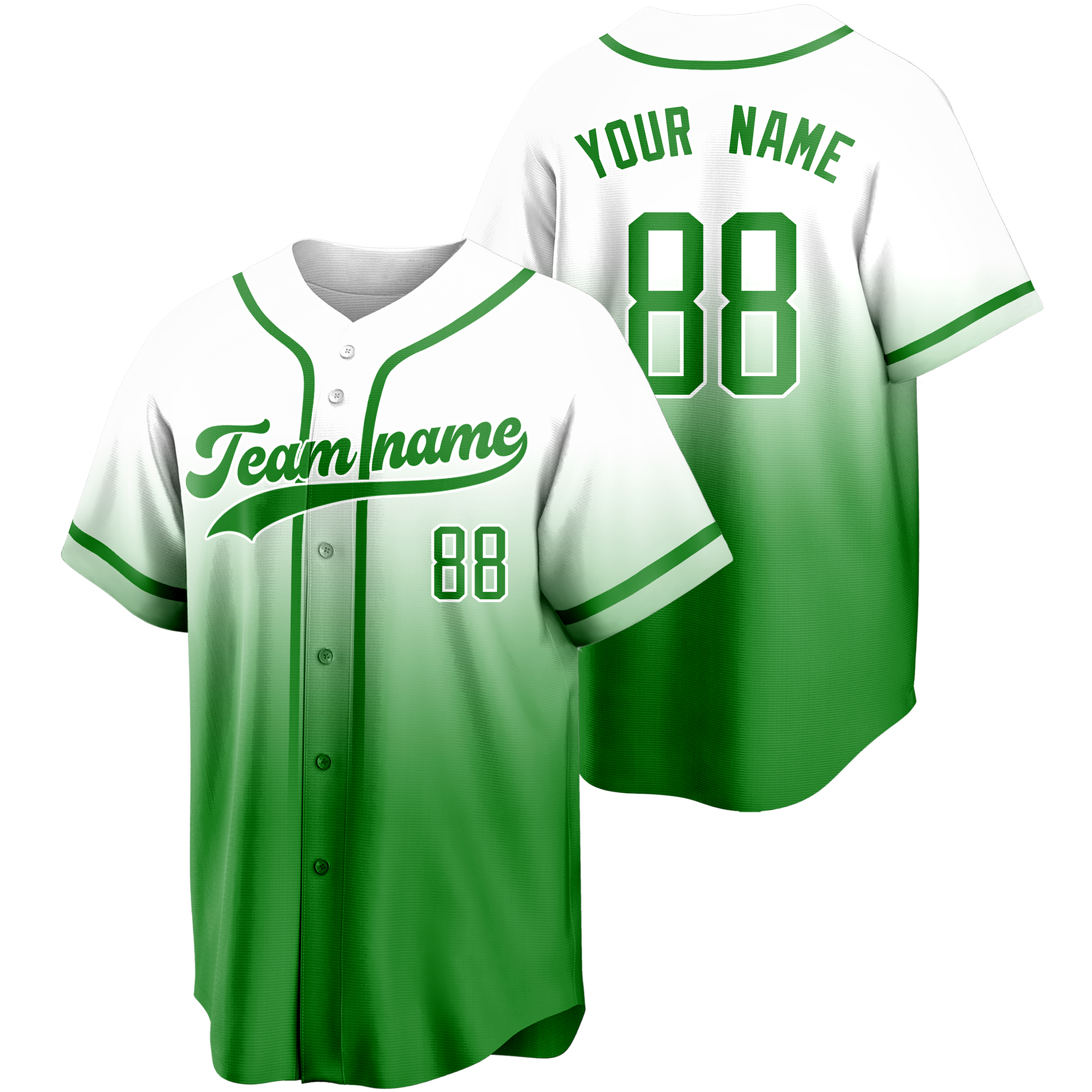 White/Green Gradient Custom Baseball Jersey Softball Shirt